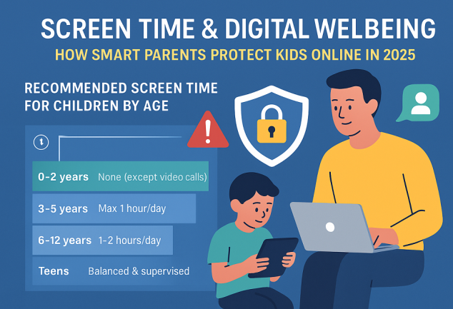 Screen time guidelines for kids and teens infographic