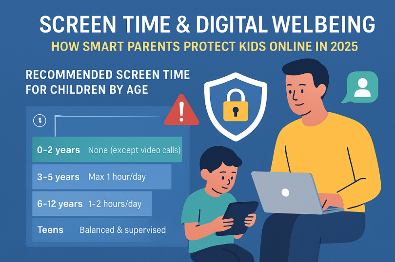 Screen time guidelines for kids and teens infographic