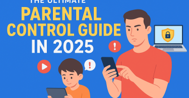 Family using parental control app to keep children safe online